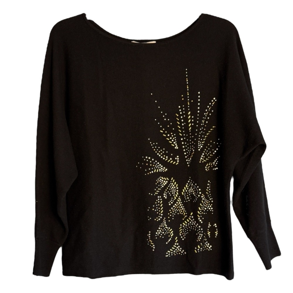 Tommy Bahama Womens Large Black Polished Pineapple‎ Wool Cashmere Blend Sweater